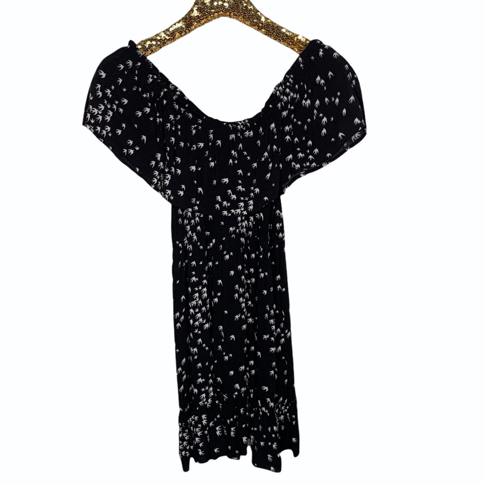 Together Off the Shoulder Bird Print Ruffle Dress